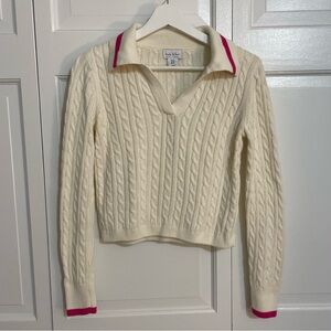 Nicole Miller Cream and Pink V-Neck Sweater